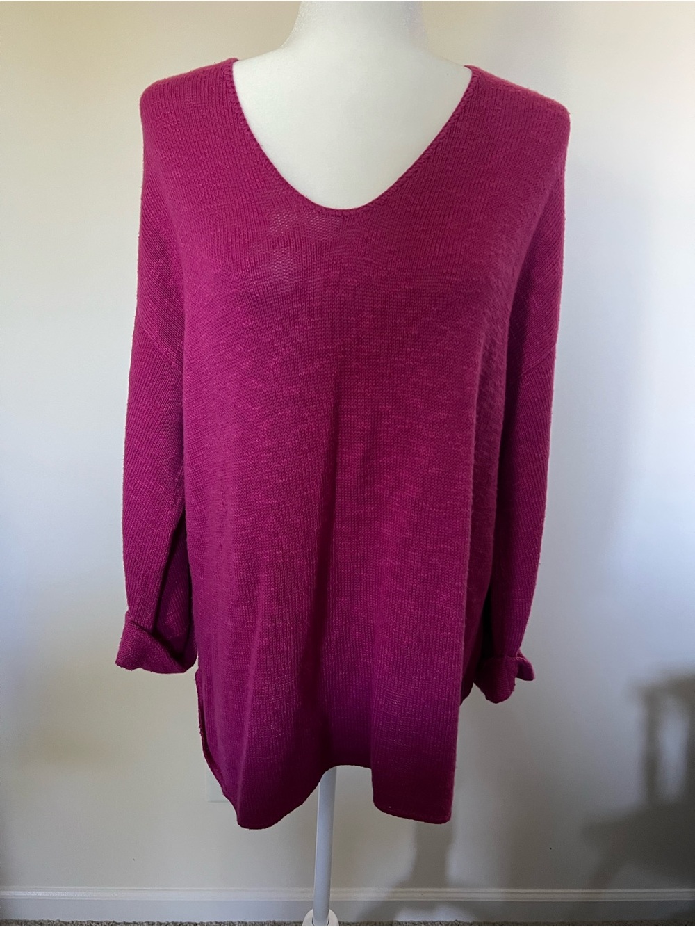 Soft Surroundings Fuchsia V-Neck Lightweight Knit Tunic